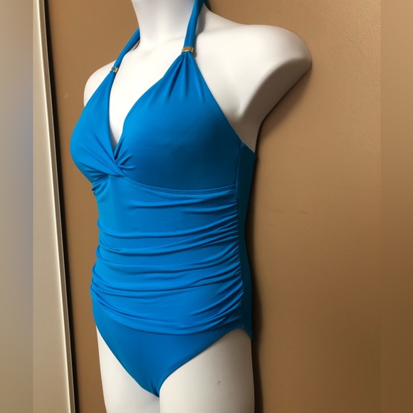 Blue One-pieces Tie Neck Swimsuit - Picture 3 of 12
